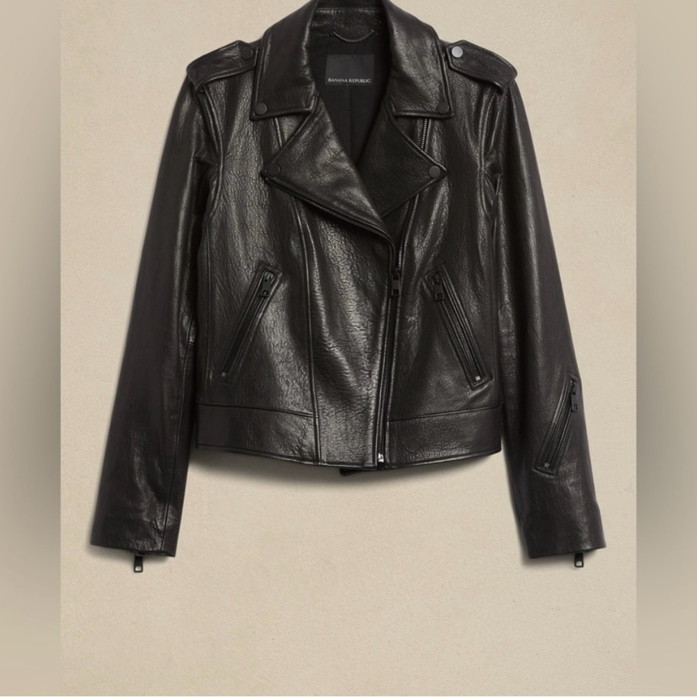 Banana Republic essential Black Leather Moto Jacket - Picture 4 of 12